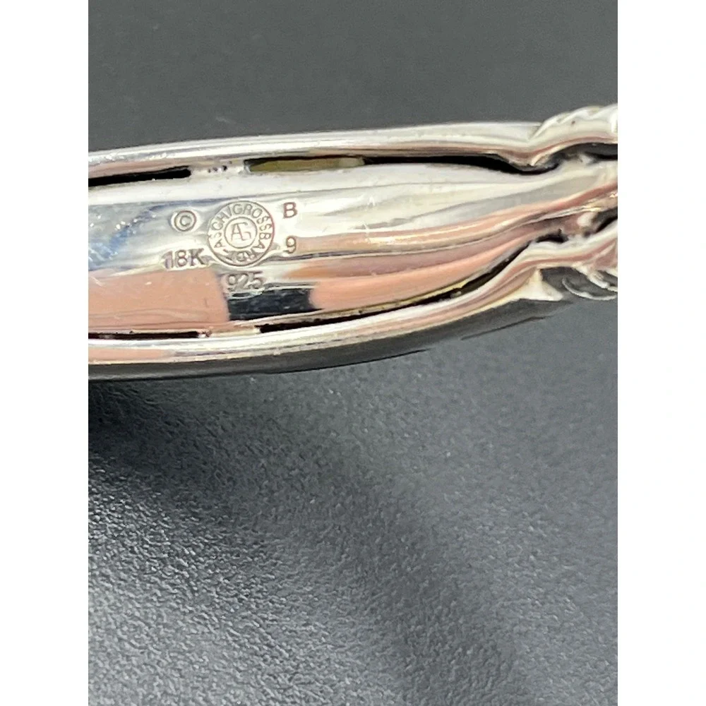 Asch Grossbardt Sterling Silver 18K Onyx Mother of Pearl Inlay Cuff Bracelet